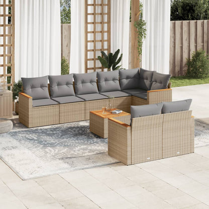 Set Divano da Giardino 9 pz con Cuscini Beige Misto Polyrattan - homemem39