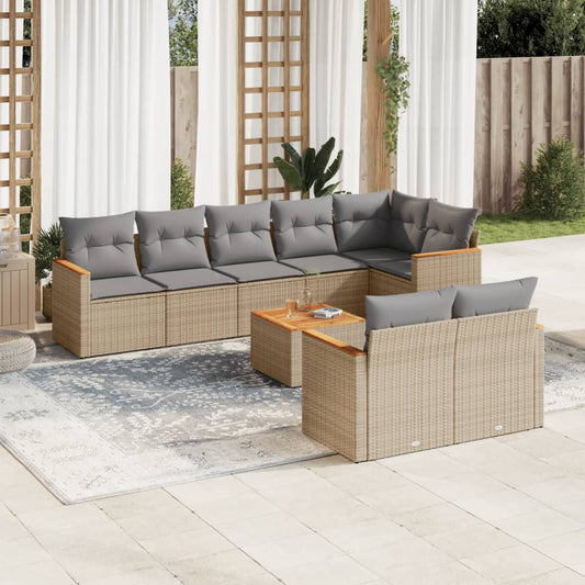 Set Divano da Giardino 9 pz con Cuscini Beige Misto Polyrattan - homemem39