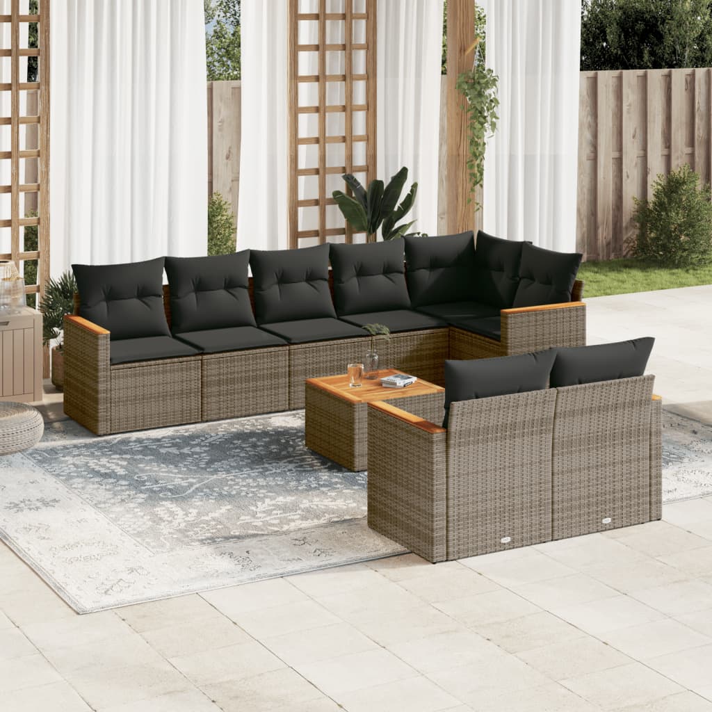 Set Divano da Giardino 9 pz con Cuscini Grigio in Polyrattan - homemem39