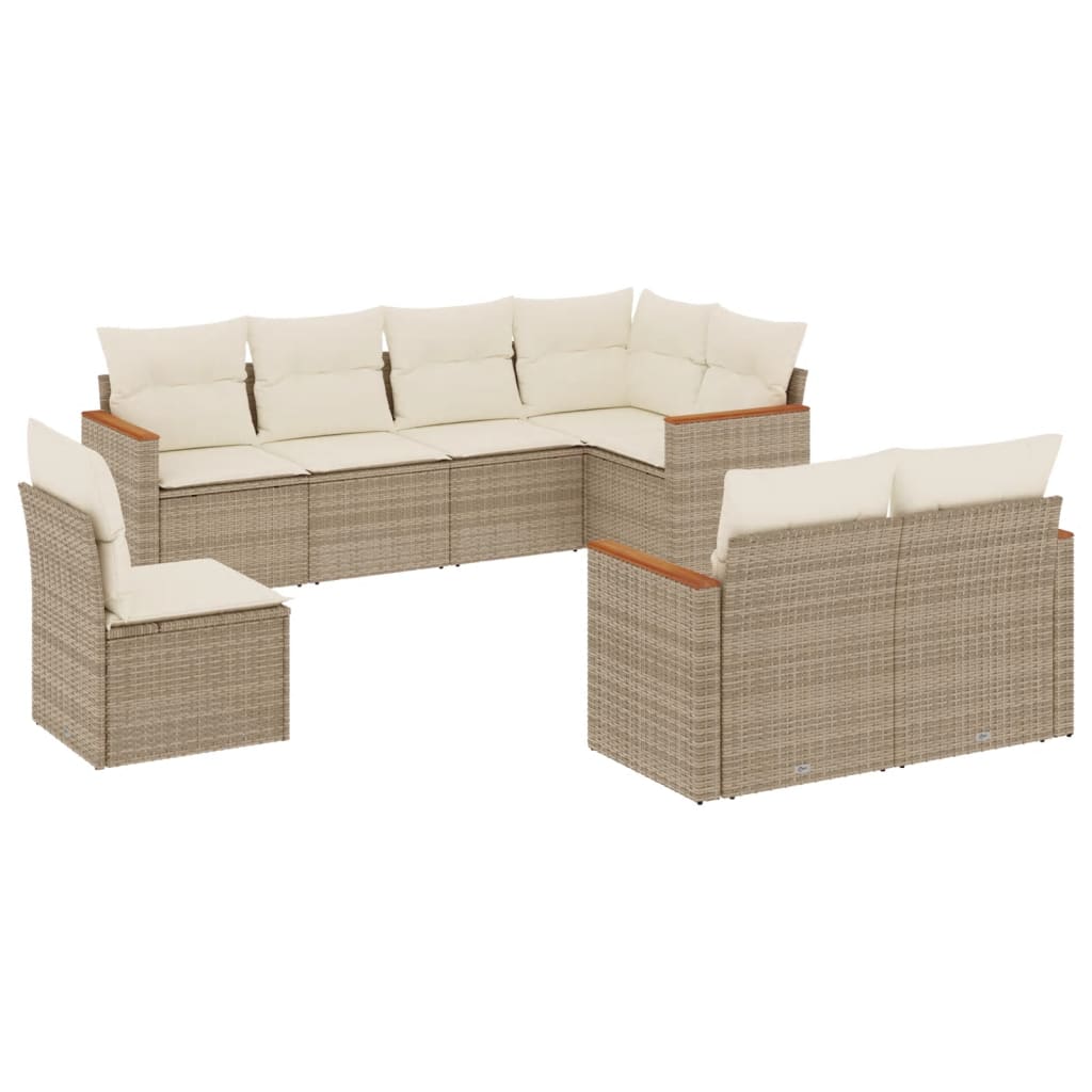 Set Divano da Giardino 8 pz con Cuscini Beige in Polyrattan - homemem39