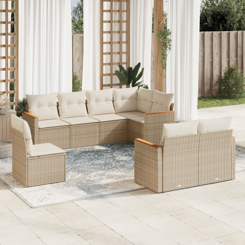 Set Divano da Giardino 8 pz con Cuscini Beige in Polyrattan - homemem39