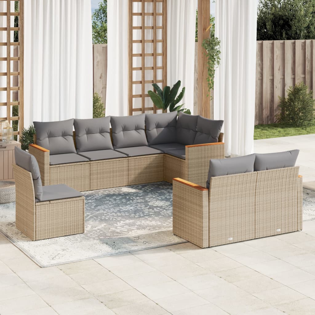 Set Divano da Giardino 8 pz con Cuscini Beige Misto Polyrattan - homemem39