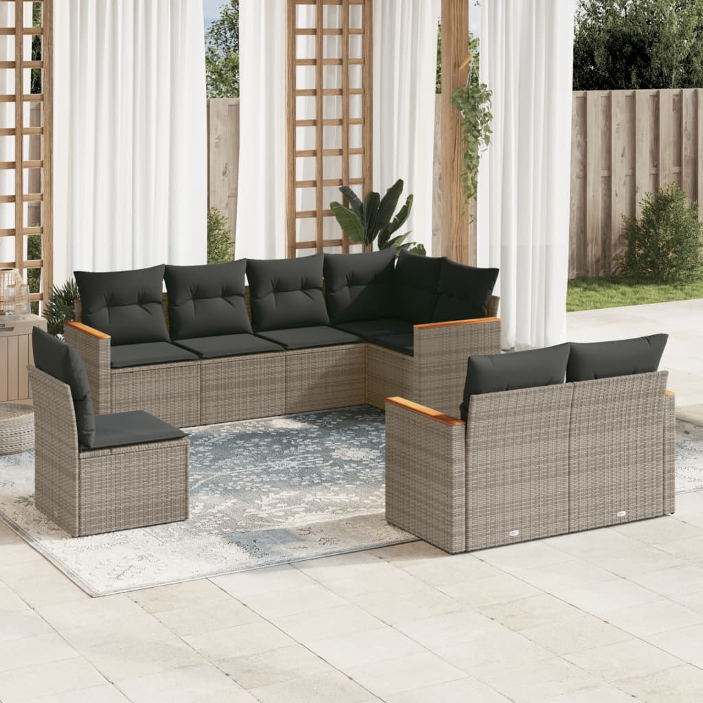 Set Divano da Giardino 8 pz con Cuscini Grigio in Polyrattan - homemem39