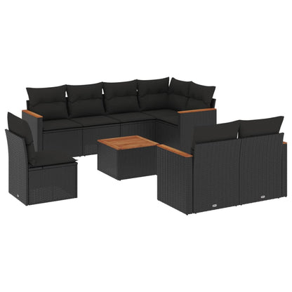Set Divani da Giardino 9 pz con Cuscini Nero in Polyrattan - homemem39