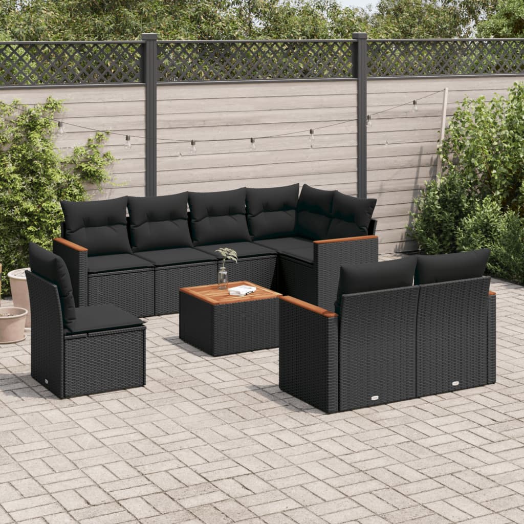 Set Divani da Giardino 9 pz con Cuscini Nero in Polyrattan - homemem39