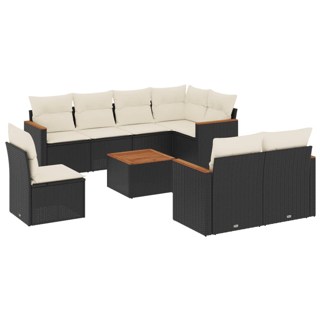 Set Divani da Giardino 9 pz con Cuscini Nero in Polyrattan - homemem39