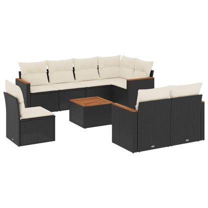 Set Divani da Giardino 9 pz con Cuscini Nero in Polyrattan - homemem39