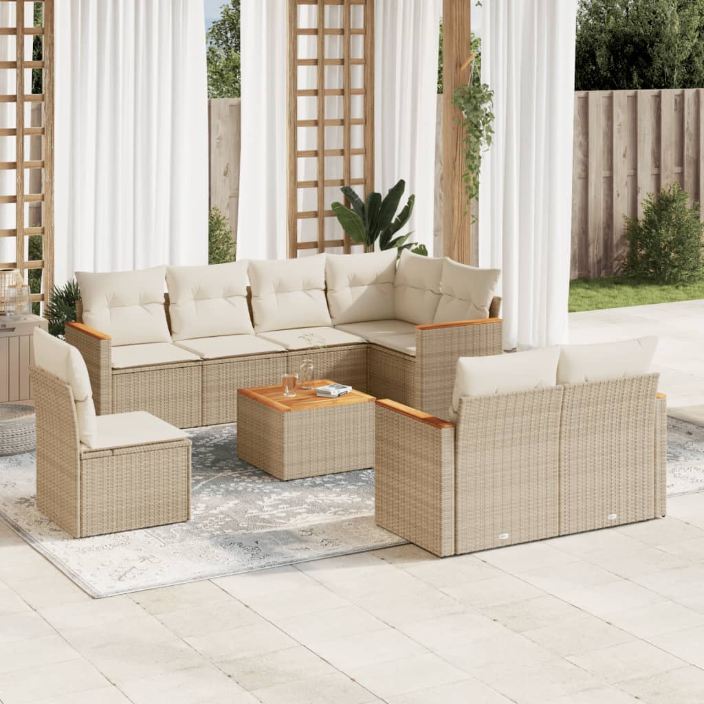 Set Divano da Giardino 9 pz con Cuscini Beige in Polyrattan - homemem39
