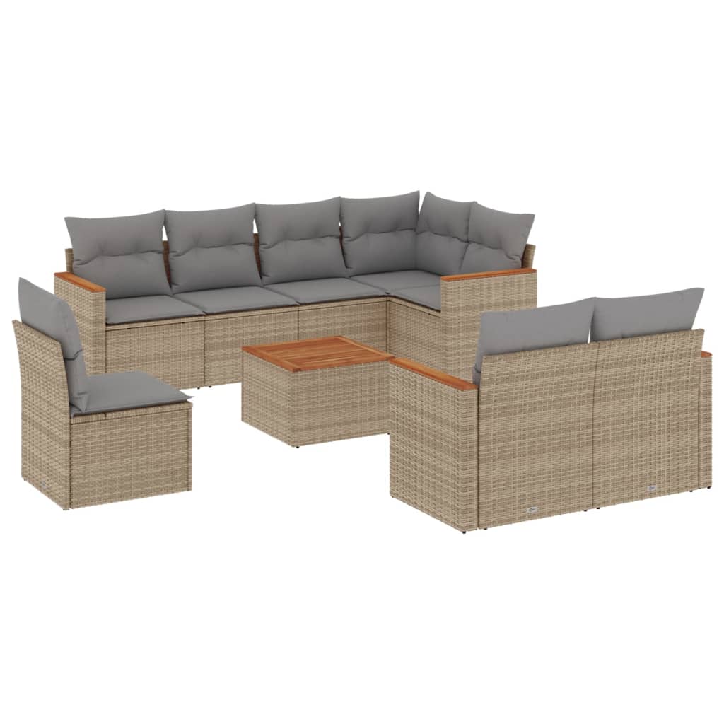 Set Divano da Giardino 9 pz con Cuscini Beige Misto Polyrattan - homemem39