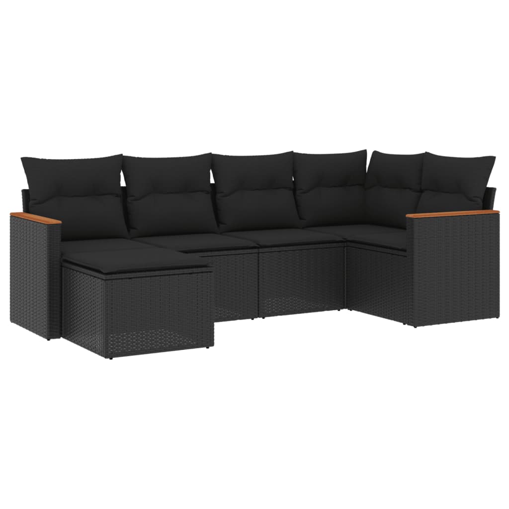 Set Divano da Giardino 6 pz con Cuscini Nero in Polyrattan | homemem39