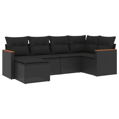 Set Divano da Giardino 6 pz con Cuscini Nero in Polyrattan - homemem39