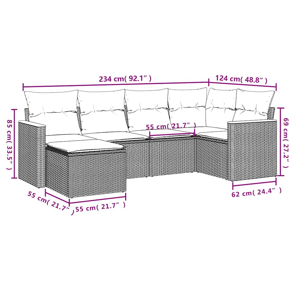 Set Divano da Giardino 6 pz con Cuscini Nero in Polyrattan | homemem39