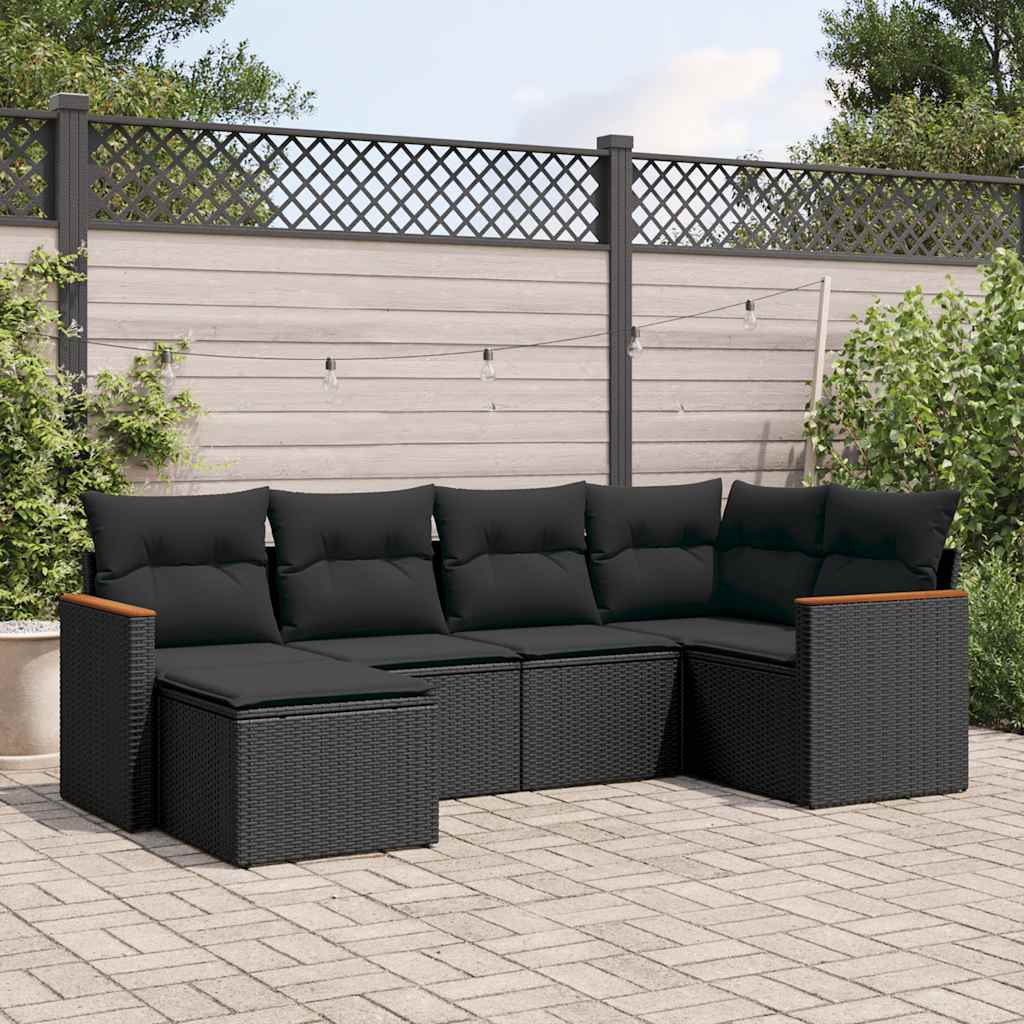 Set Divano da Giardino 6 pz con Cuscini Nero in Polyrattan | homemem39