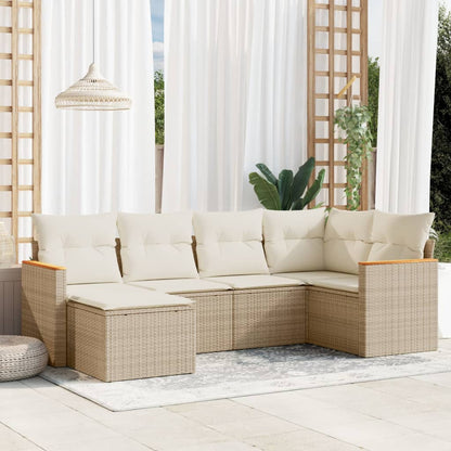Set Divano da Giardino 6 pz con Cuscini Beige in Polyrattan - homemem39