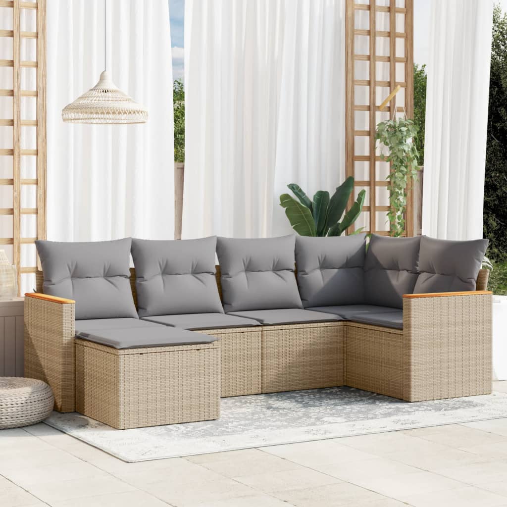 Set Divano da Giardino 6 pz con Cuscini Beige Misto Polyrattan - homemem39