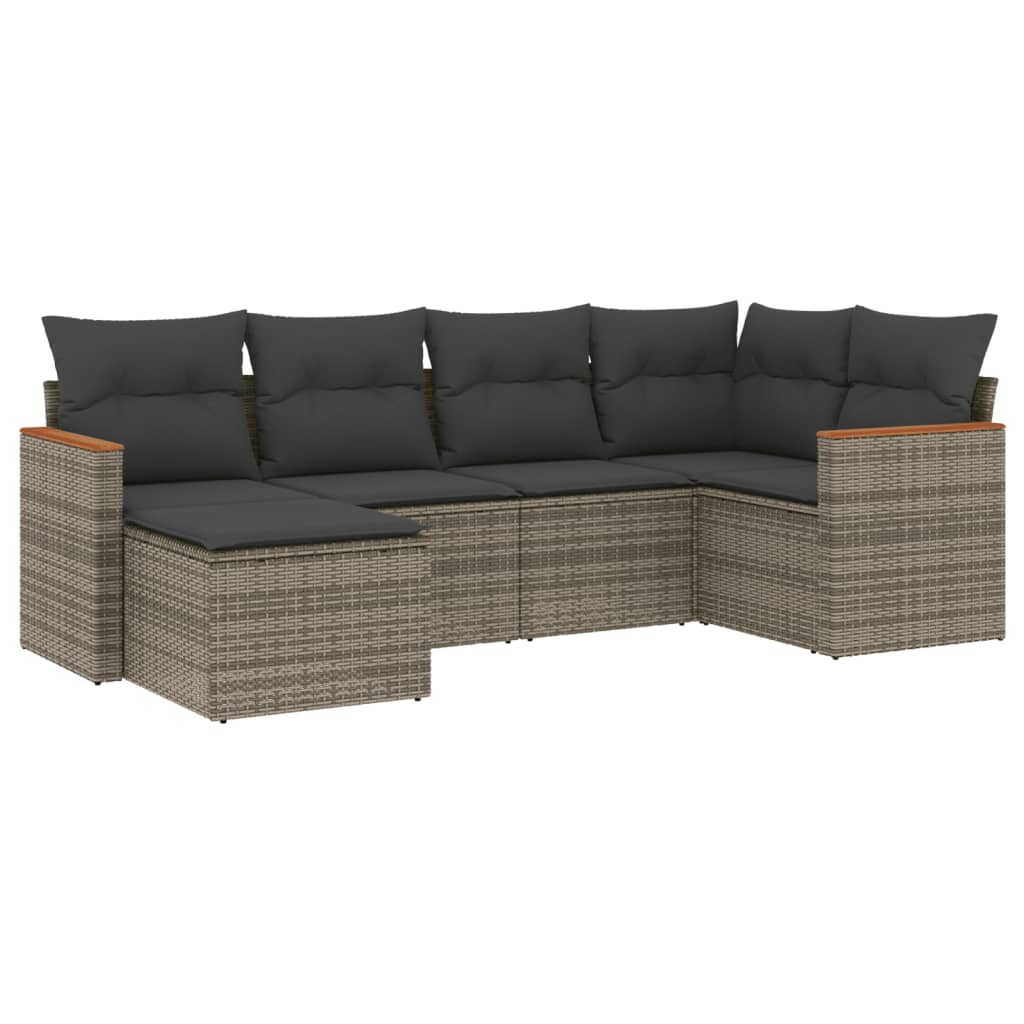 Set Divano da Giardino 6 pz con Cuscini Grigio in Polyrattan - homemem39