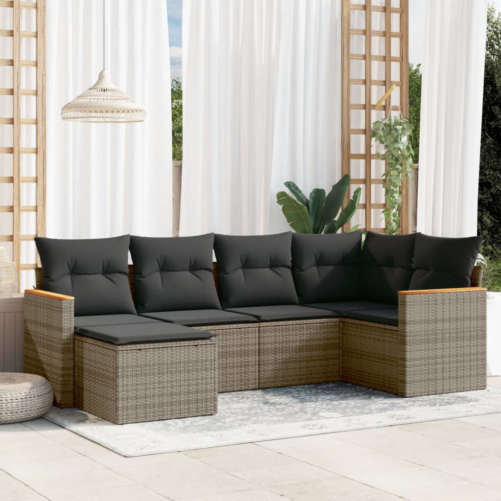Set Divano da Giardino 6 pz con Cuscini Grigio in Polyrattan - homemem39