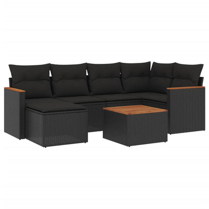 Set Divani da Giardino con Cuscini 7pz Nero Polyrattan | homemem39