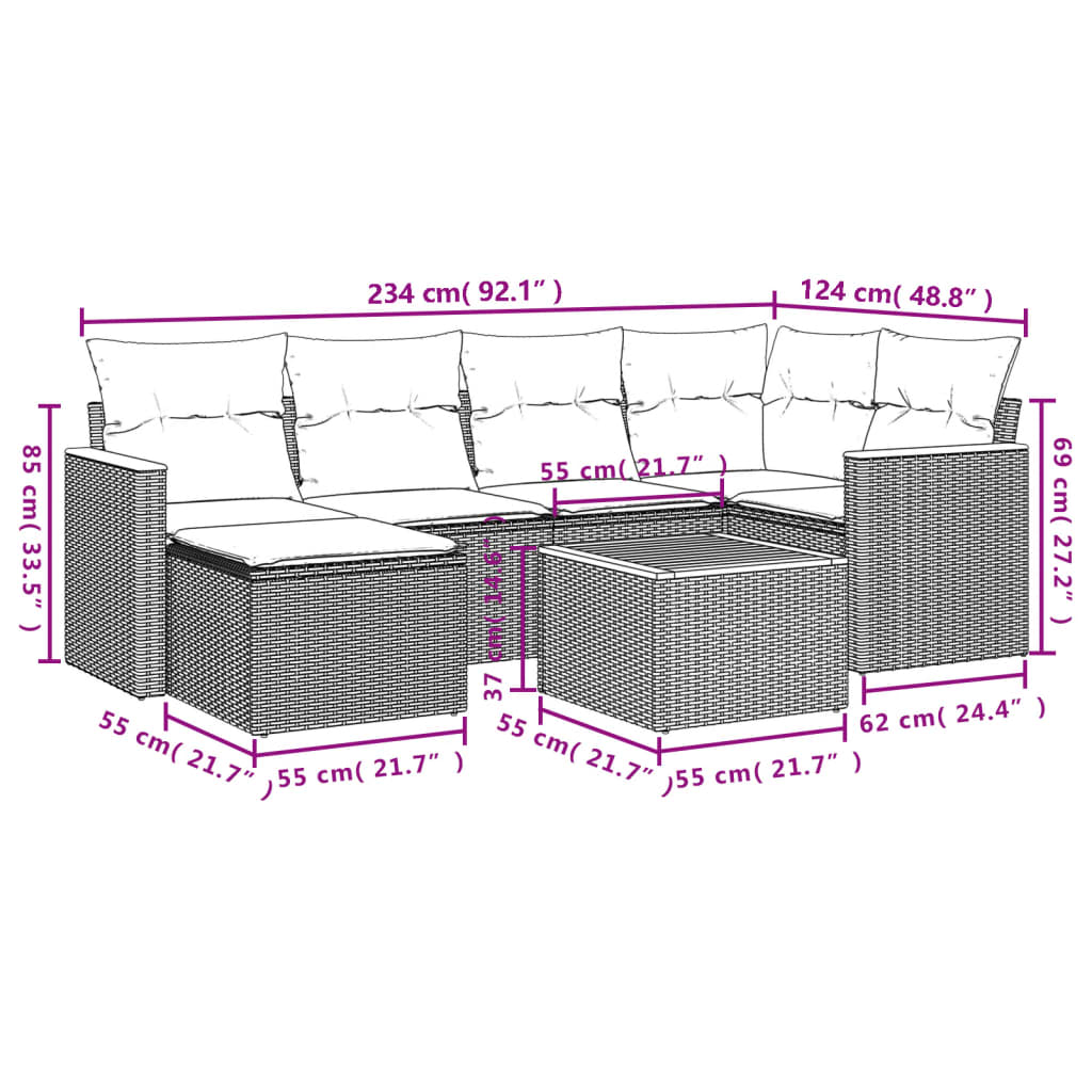 Set Divani da Giardino con Cuscini 7pz Nero Polyrattan | homemem39