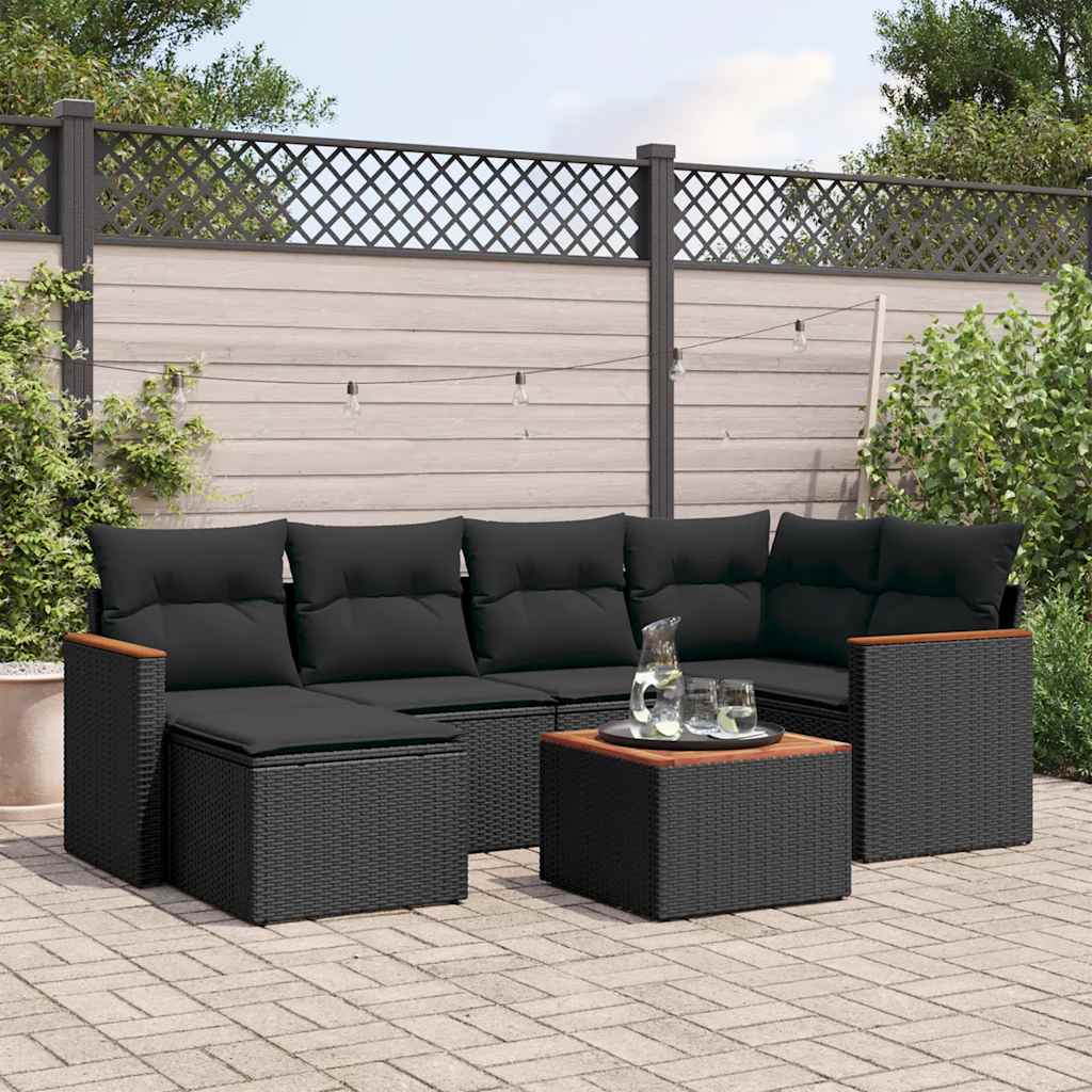 Set Divani da Giardino con Cuscini 7pz Nero Polyrattan | homemem39