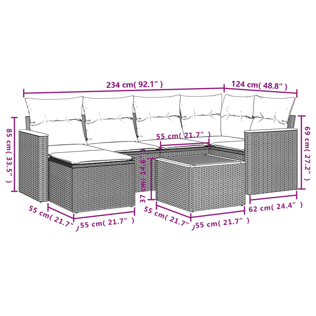 Set Divani da Giardino con Cuscini 7pz Nero Polyrattan - homemem39