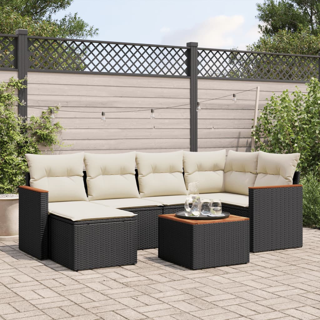 Set Divani da Giardino con Cuscini 7pz Nero Polyrattan - homemem39