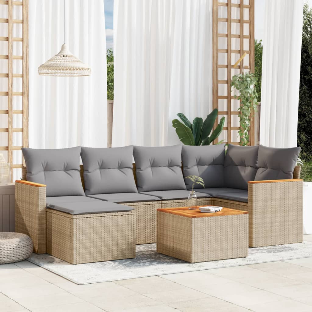Set Divano da Giardino 7 pz con Cuscini Beige Misto Polyrattan - homemem39