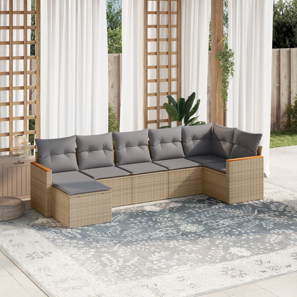 Set Divano da Giardino 7 pz con Cuscini Beige Misto Polyrattan - homemem39