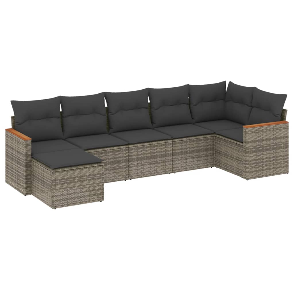 Set Divani da Giardino 7 pz con Cuscini Grigio in Polyrattan - homemem39