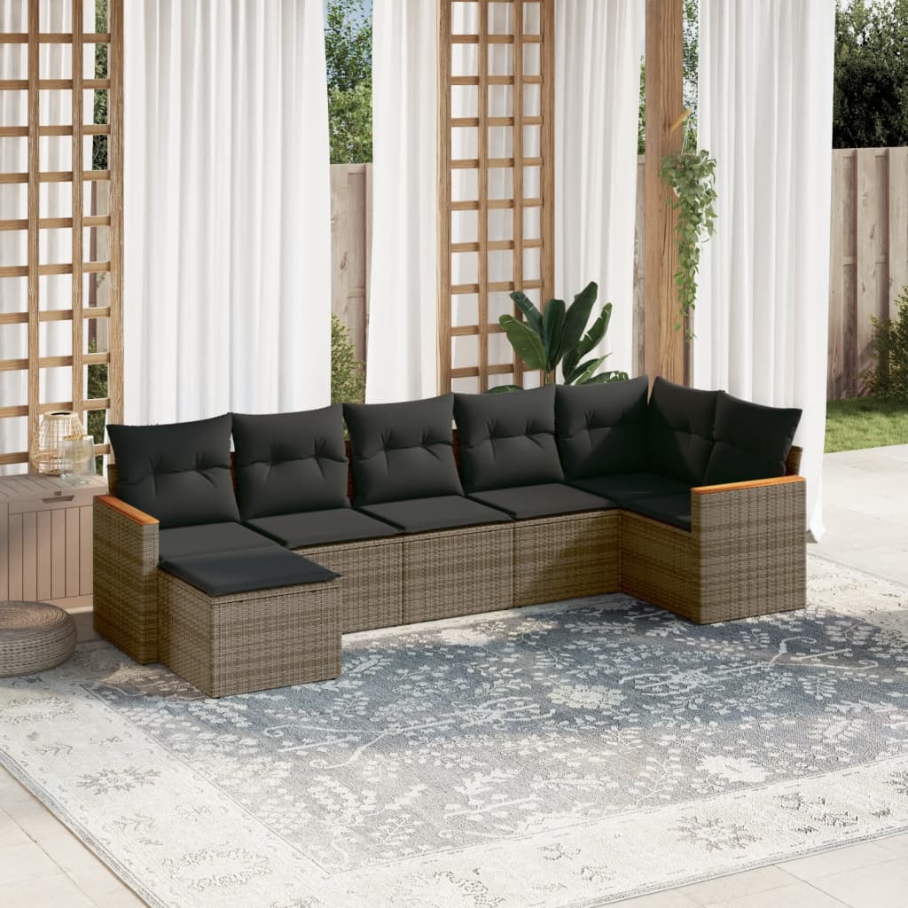 Set Divani da Giardino 7 pz con Cuscini Grigio in Polyrattan - homemem39