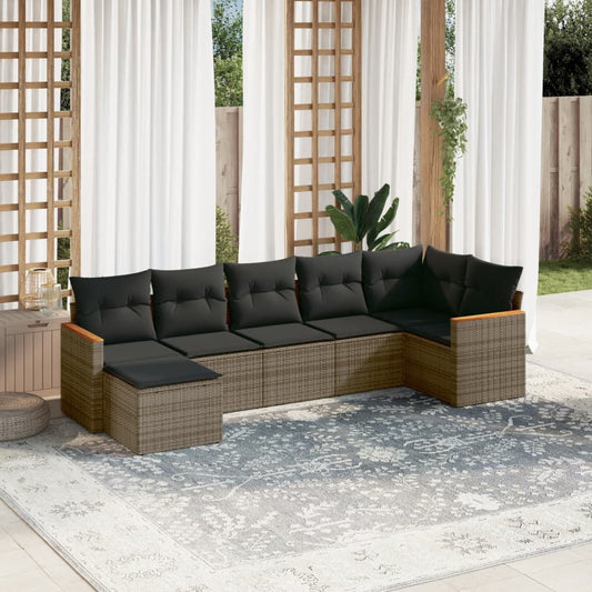Set Divani da Giardino 7 pz con Cuscini Grigio in Polyrattan - homemem39