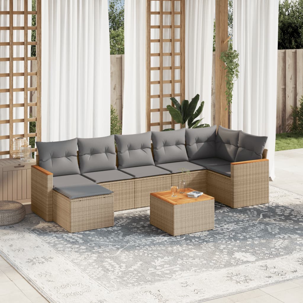 Set Divano da Giardino 8 pz con Cuscini Beige Misto Polyrattan - homemem39