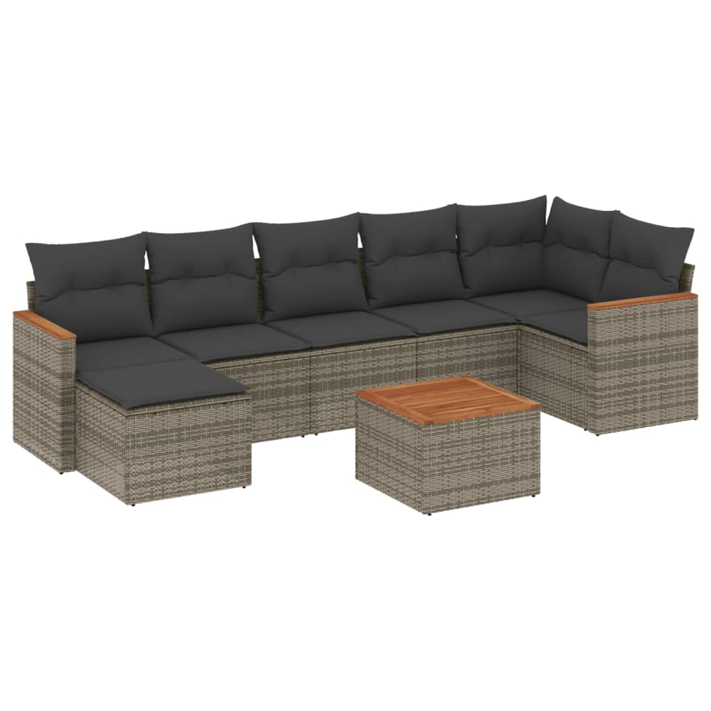Set Divano da Giardino 8 pz con Cuscini Grigio in Polyrattan - homemem39