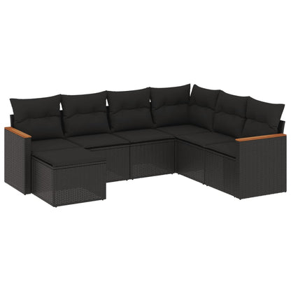 Set Divani da Giardino con Cuscini 7pz Nero Polyrattan - homemem39