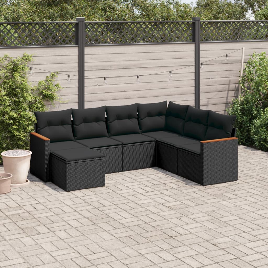 Set Divani da Giardino con Cuscini 7pz Nero Polyrattan - homemem39