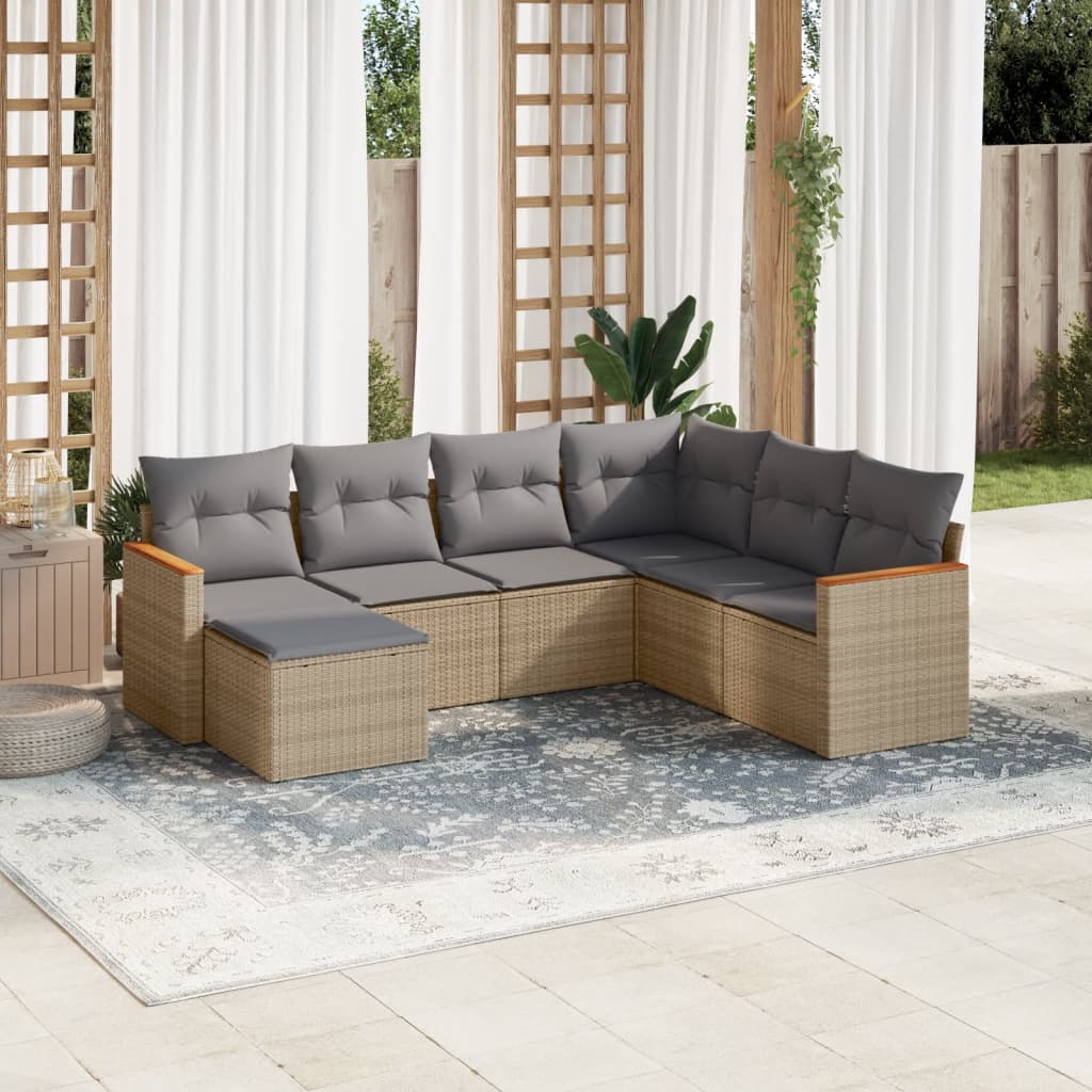 Set Divano da Giardino 7 pz con Cuscini Beige Misto Polyrattan - homemem39