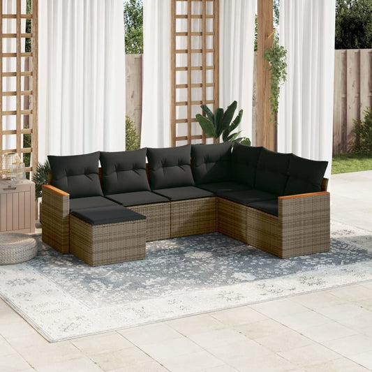 Set Divani da Giardino 7 pz con Cuscini Grigio in Polyrattan - homemem39