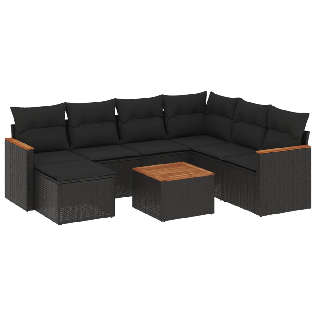 Set Divani da Giardino con Cuscini 8 pz Nero in Polyrattan - homemem39