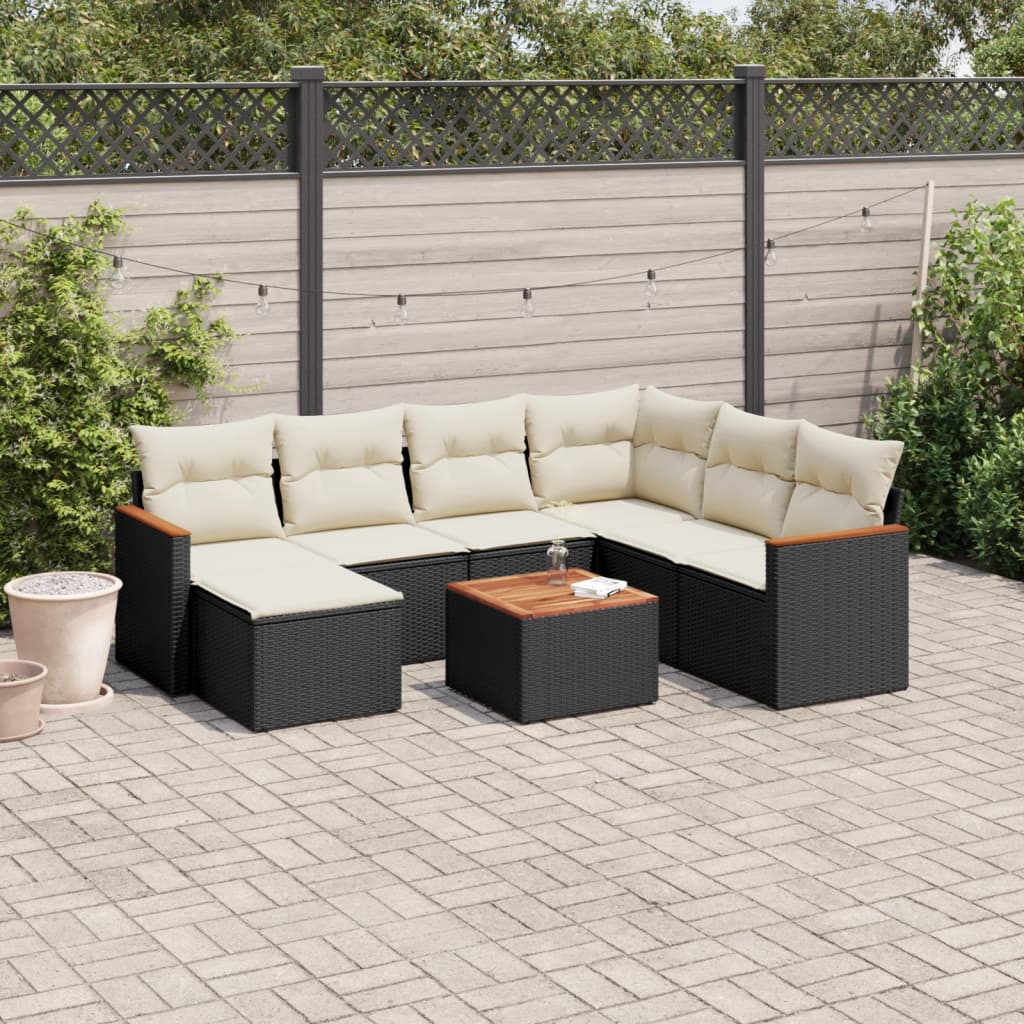 Set Divani da Giardino con Cuscini 8 pz Nero in Polyrattan - homemem39