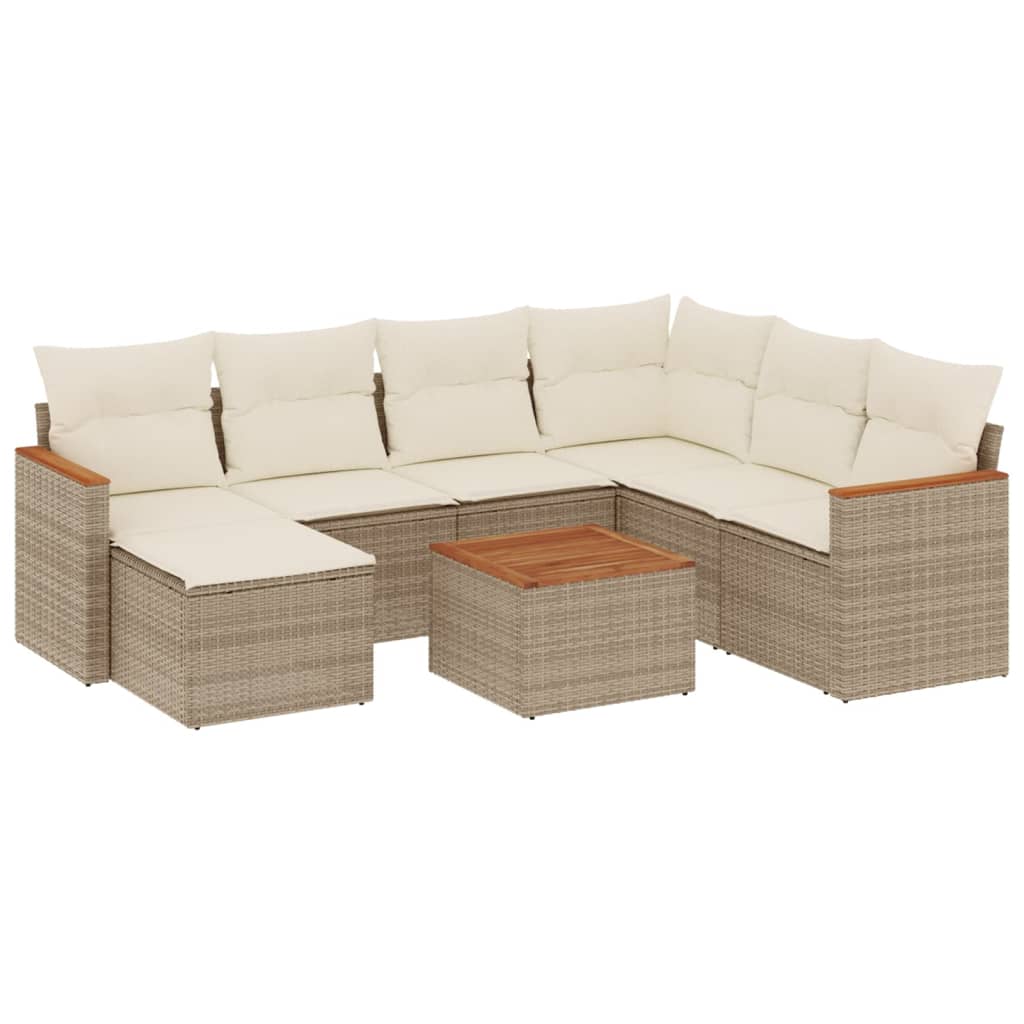 Set Divano da Giardino 8 pz con Cuscini Beige in Polyrattan - homemem39