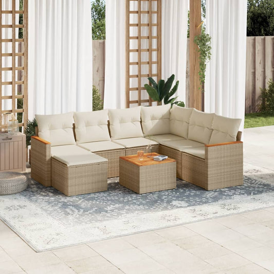 Set Divano da Giardino 8 pz con Cuscini Beige in Polyrattan - homemem39