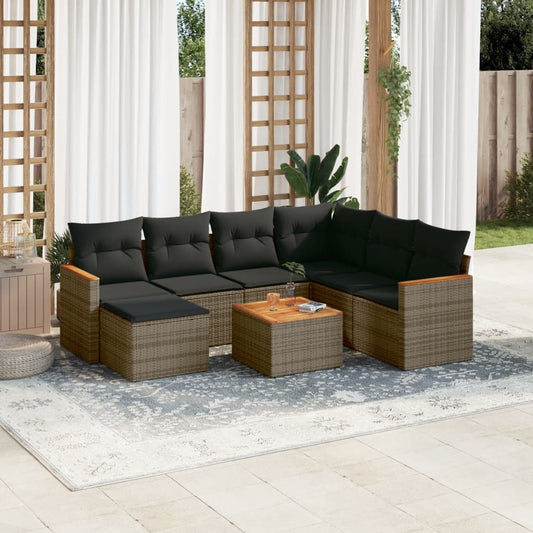 Set Divano da Giardino 8 pz con Cuscini Grigio in Polyrattan - homemem39