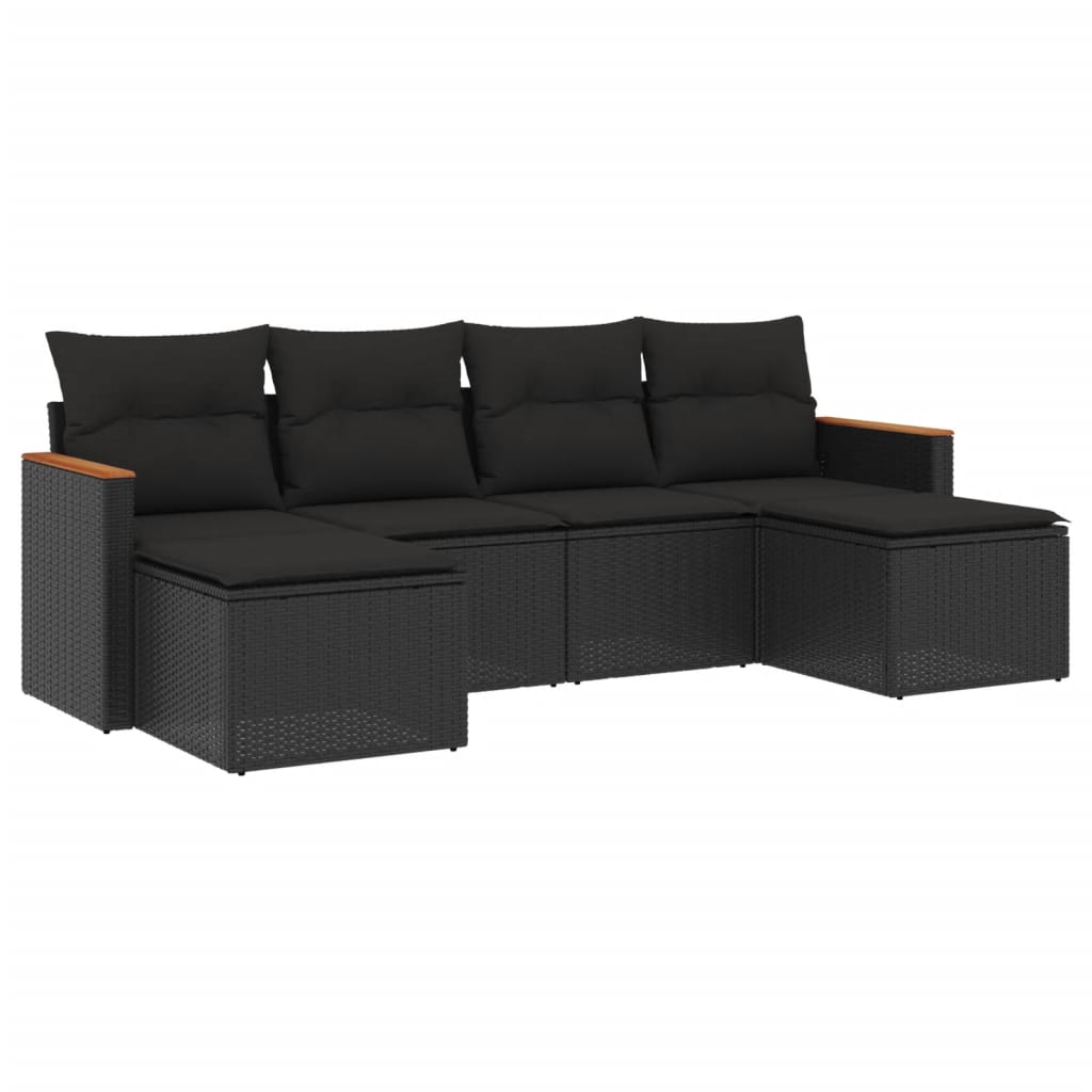 Set Divano da Giardino 6 pz con Cuscini Nero in Polyrattan - homemem39