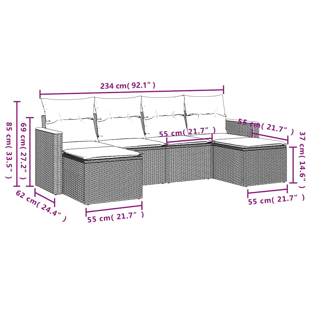 Set Divano da Giardino 6 pz con Cuscini Nero in Polyrattan | homemem39