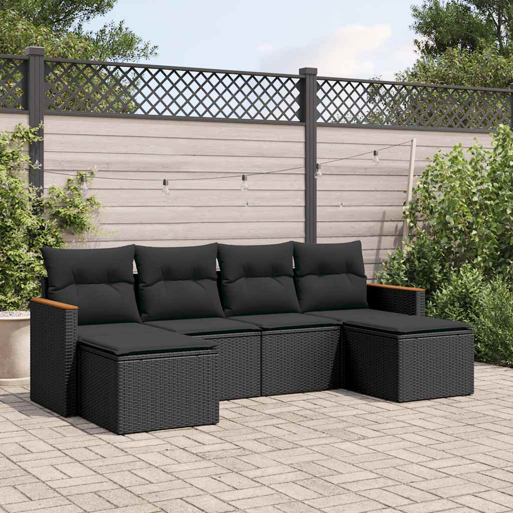 Set Divano da Giardino 6 pz con Cuscini Nero in Polyrattan | homemem39