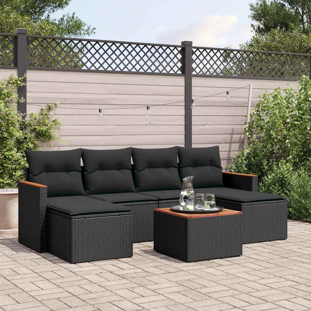 Set Divani da Giardino con Cuscini 7pz Nero Polyrattan | homemem39