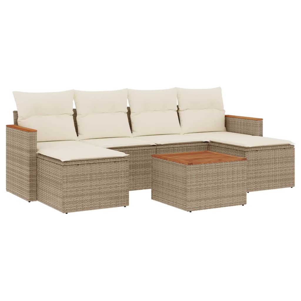 Set Divani da Giardino 7 pz con Cuscini Beige in Polyrattan - homemem39