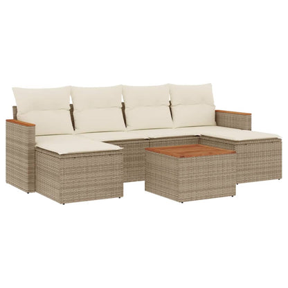 Set Divani da Giardino 7 pz con Cuscini Beige in Polyrattan - homemem39