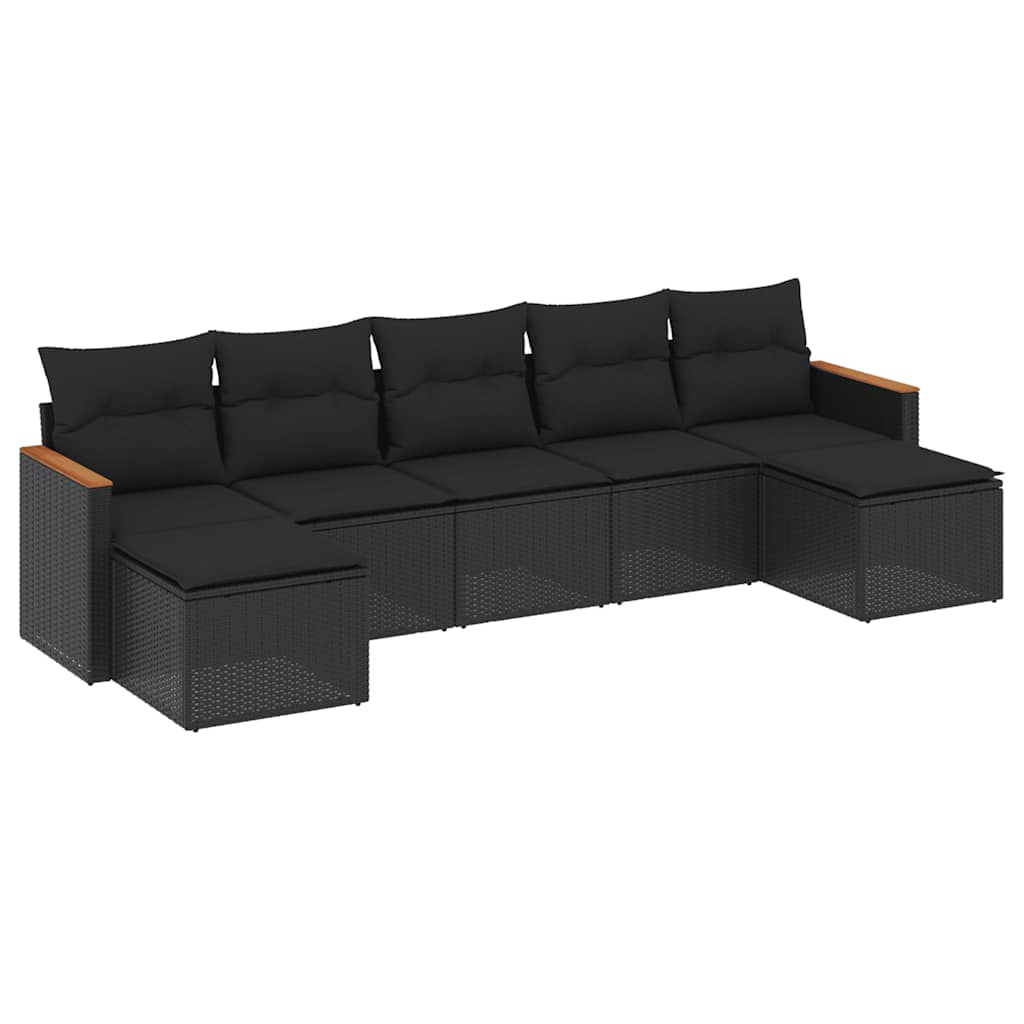 Set Divani da Giardino con Cuscini 7pz Nero Polyrattan | homemem39