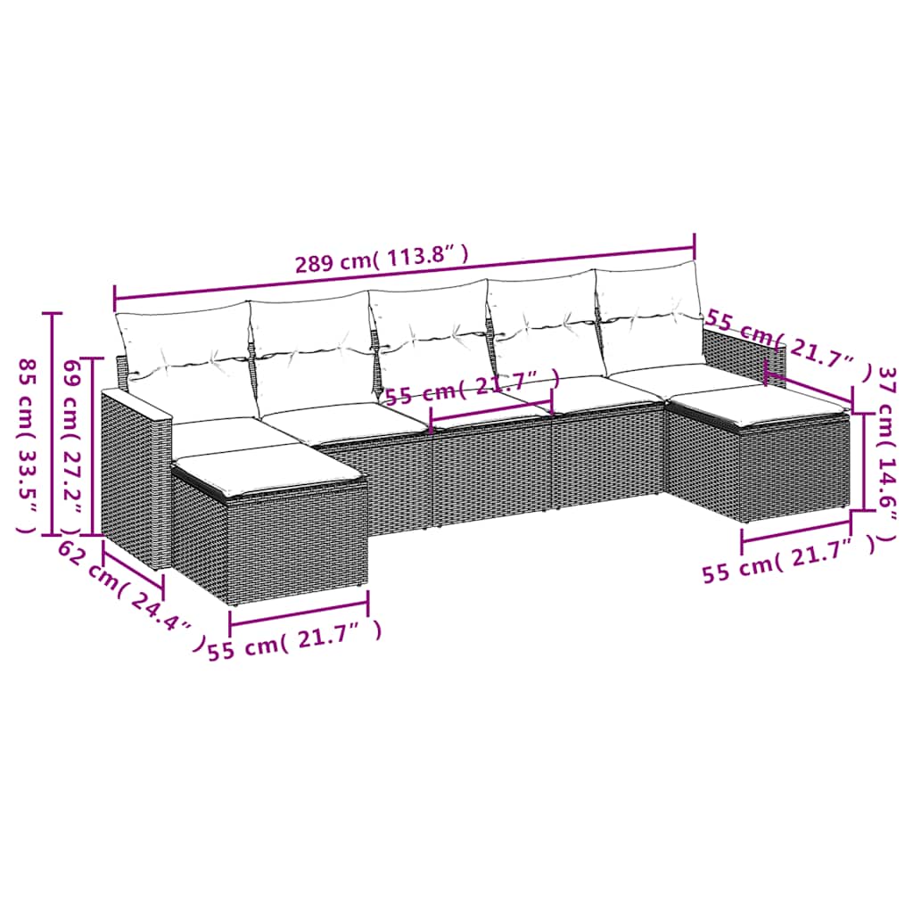 Set Divani da Giardino con Cuscini 7pz Nero Polyrattan | homemem39